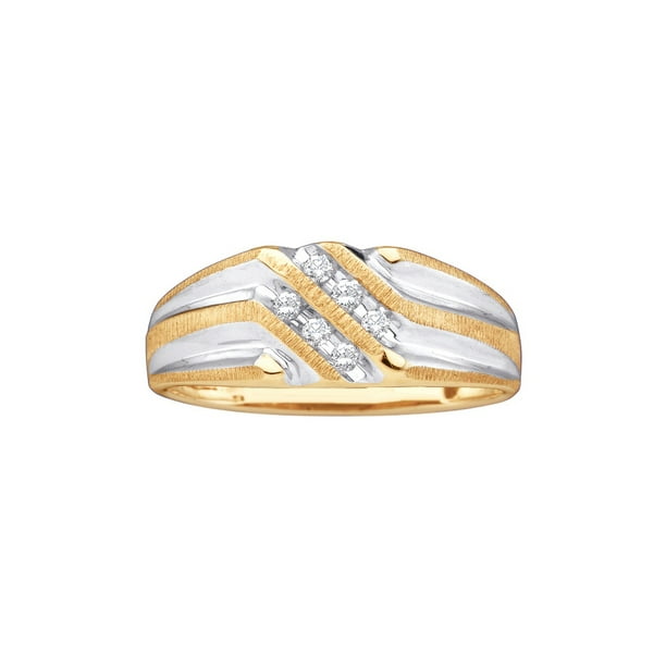 I2-I3 clarity; J-K color Jewels By Lux 10kt Yellow Gold Mens Round Diamond Double Row Two-tone Ridged Wedding Band Ring 1/8 Cttw In Channel Setting 